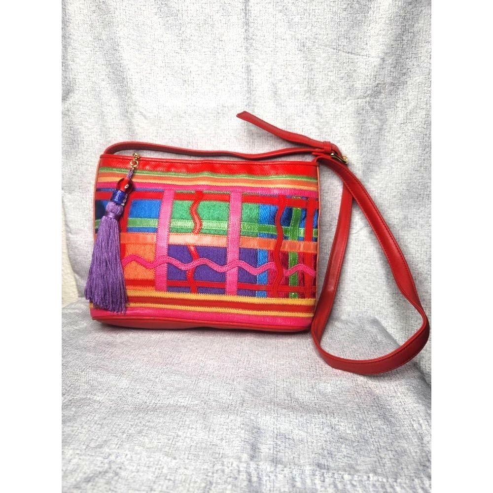 Jacqueline Ferrar Multi-Color Patchwork Shoulder Bag Incl. Tassel & Charm